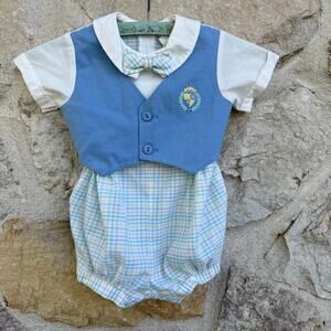 Michael James pastel plaid easter spring one piece bubble romper 12-18 months